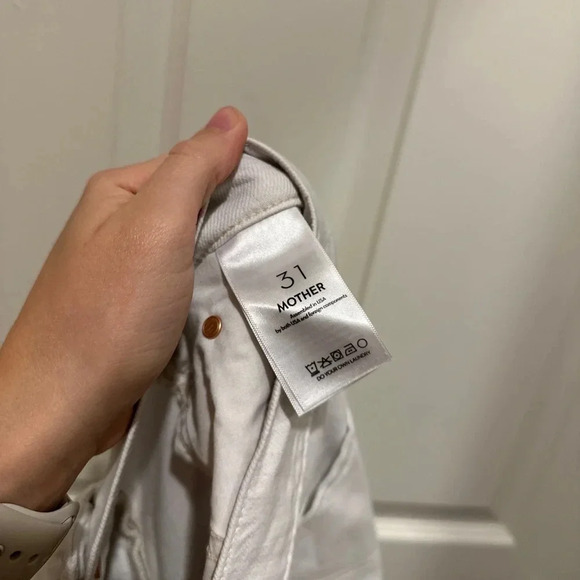 MOTHER The Lasso Heel Woops-A-Daisy Chalk Wide Leg Jeans White Size 31 - Picture 12 of 12